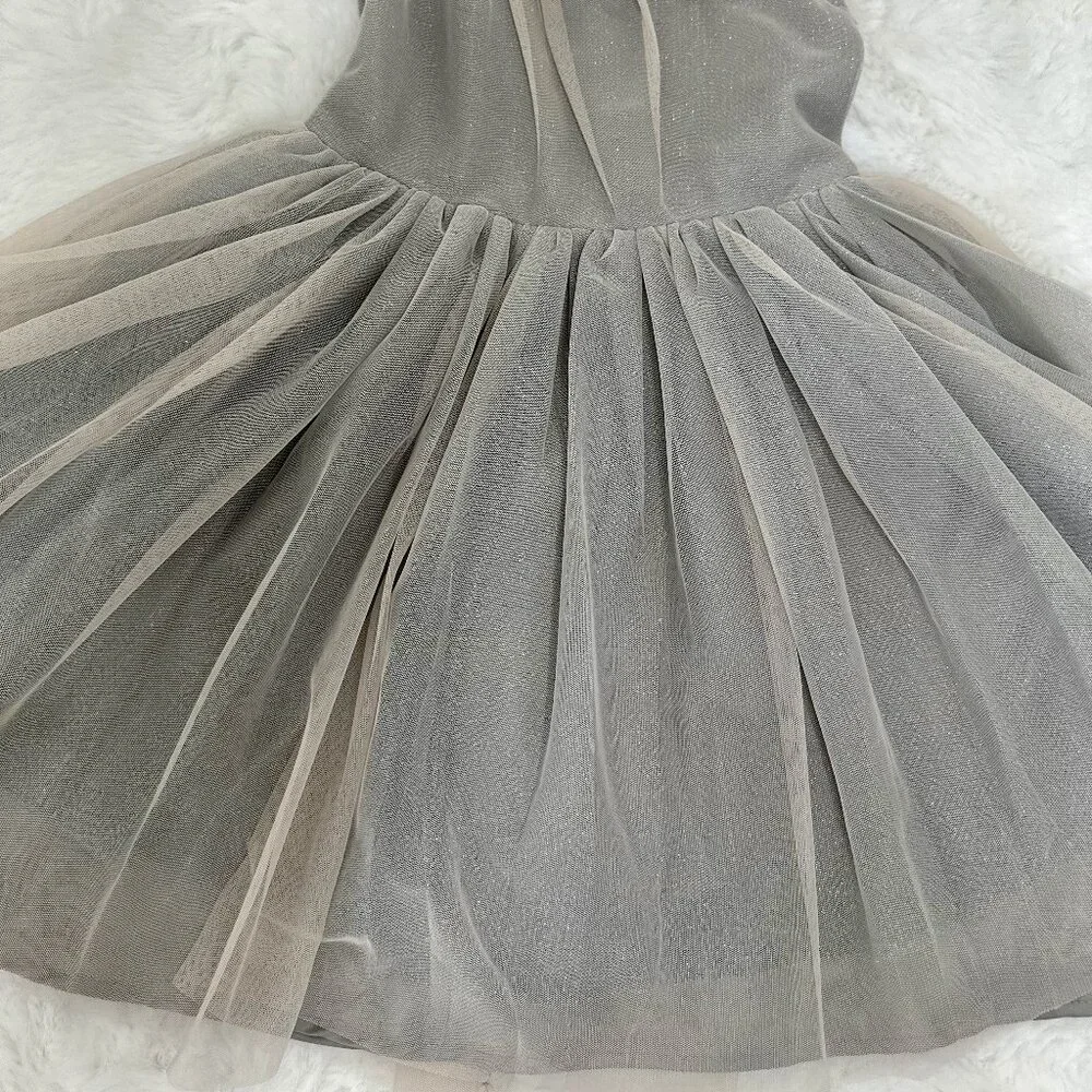 H&M Girls Gray Tulle Party Dress with Floral Accent - Picture 2 of 11
